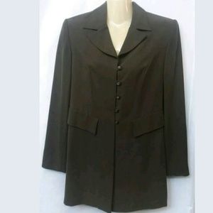 J Peterman Brown Silk Lined Long Blazer Jacket
